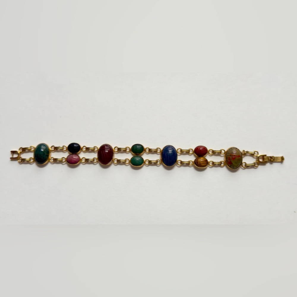 Gold tone vintage scarab bracelet